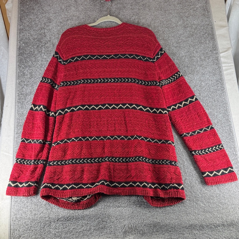 Vtg Lauren Ralph Lauren Red Southwestern Stripe Cardigan XL Linen Hand Knit - Picture 9 of 9